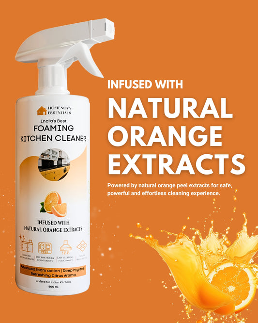 India’s best foaming kitchen cleaner | Infused with natural ORANGE peel extracts | Eco-friendly, Plant based and non-toxic Formula | Homenova Essentials (500ml)