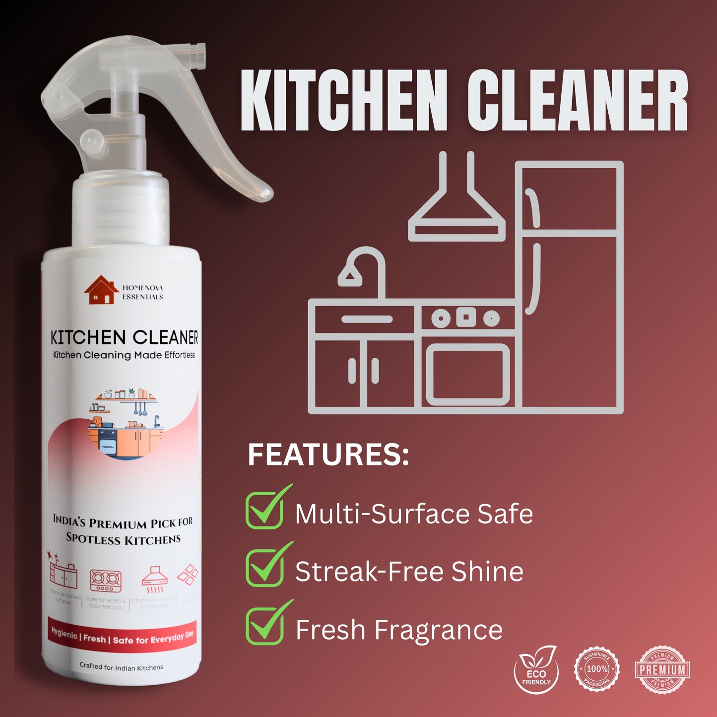 Premium Kitchen Cleaner | Eco-Friendly & Powerful Degreaser | HOMENOVA ESSENTIALS